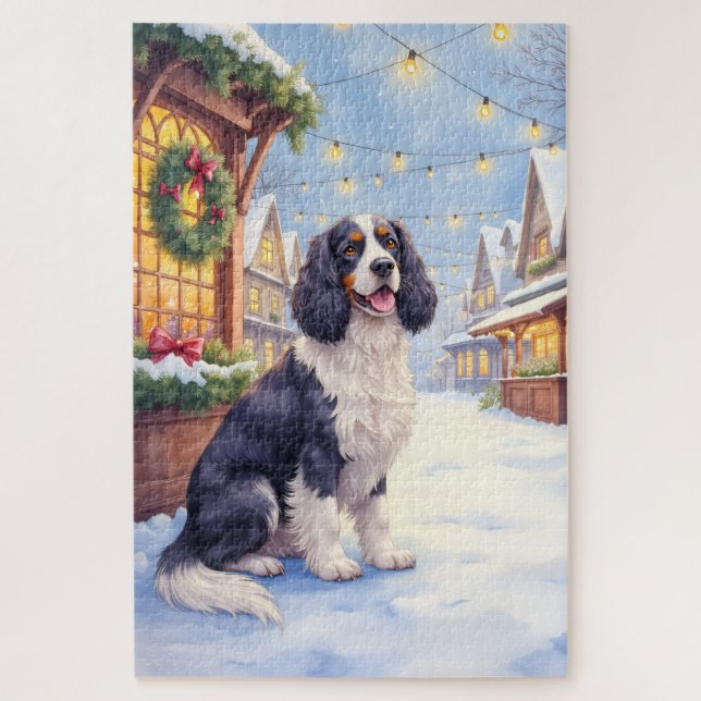 Quebra-cabeça Cocker Spaniel Snowy Village Christmas Art (Vertical)