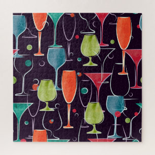 Quebra-cabeça Cocktails de aquarela, padrão de safra colorido.