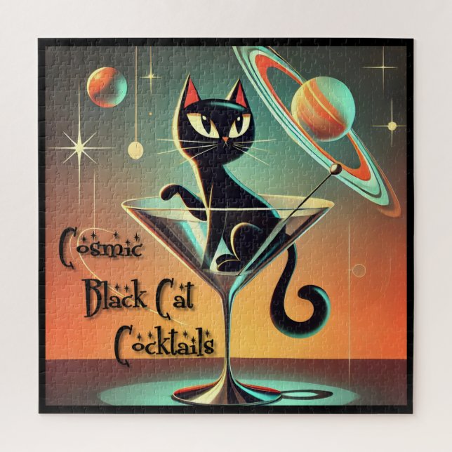 Quebra-cabeça Cocktails de Gato Negro Cósmico e Futuro Atômico (Vertical)