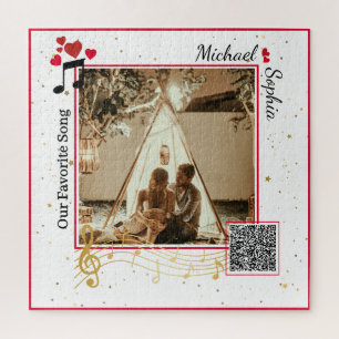 Quebra-cabeça Código QR de Foto e Música Moderno Vermelho e Dour