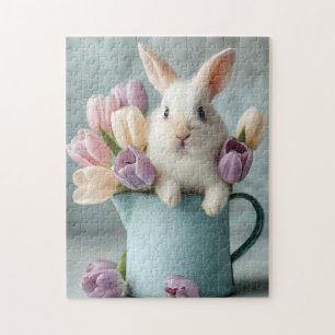 Quebra-cabeça Coelhinho Adorável Peeking de um Pitcher de Tulips