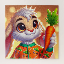 Quebra-cabeça Coelhinho Adorável Segurando Cenoura em Pajam Ilus