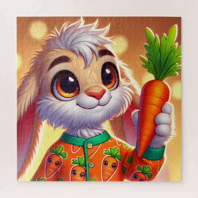 Quebra-cabeça Coelhinho Adorável Segurando Cenoura em Pajam Ilus (Vertical)