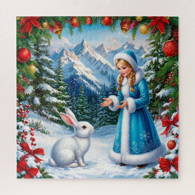 Quebra-cabeça Coelhinho Branco e Donzela de Neve na Floresta de  (Vertical)