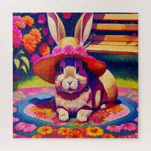 Quebra-cabeça Coelhinho charmoso em uma Terra-Maravilha Floral