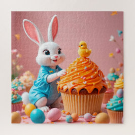 Quebra-cabeça Coelhinho de Páscoa e Pintinho com Cupcakes Colori