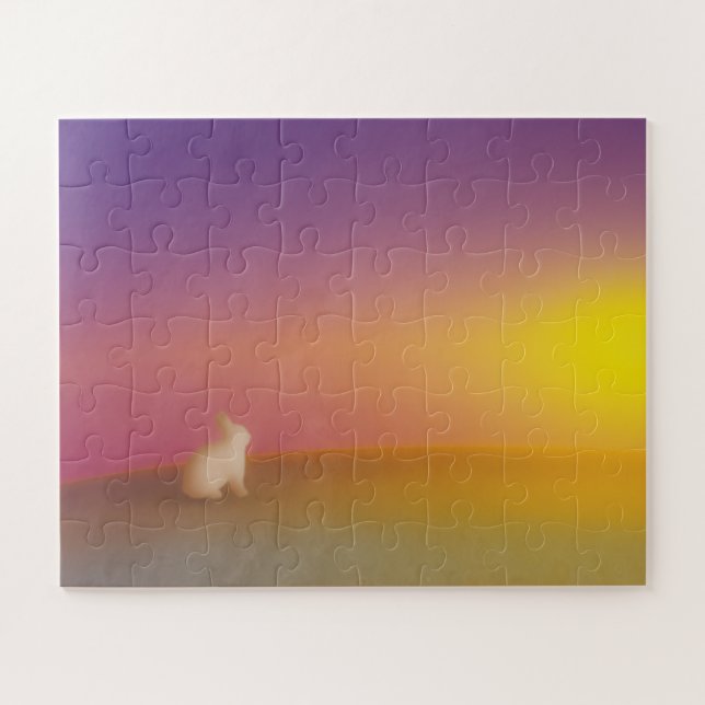 Quebra-cabeça Coelho Branco Bonito no Monte Grassy no nascer do  (Horizontal)