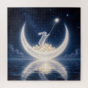Quebra-cabeça Coelho Branco Coletando Estrelas
