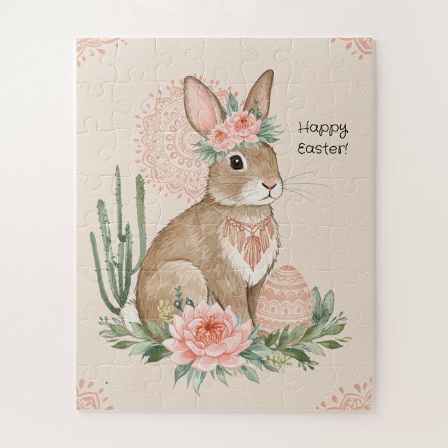 Quebra-cabeça Coelho de Páscoa Cristão Boho Pastel (Vertical)