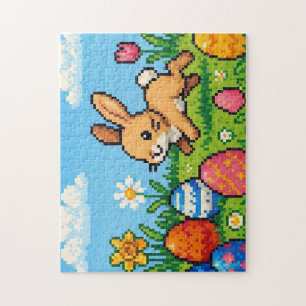 Quebra-cabeça coelho de Páscoa fofo de 8 bits