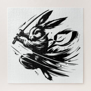 Quebra-cabeça Coelho Guerreiro Samurai Tinta Preta