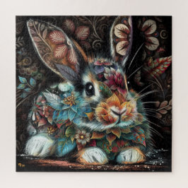 Quebra-cabeça Coelho Whimsso Rabbit Floral Abstrato Teal Preto