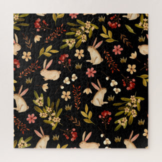 Quebra-cabeça Coelhos Cutos: Padrão Desenhado À Mão Da Aquarela