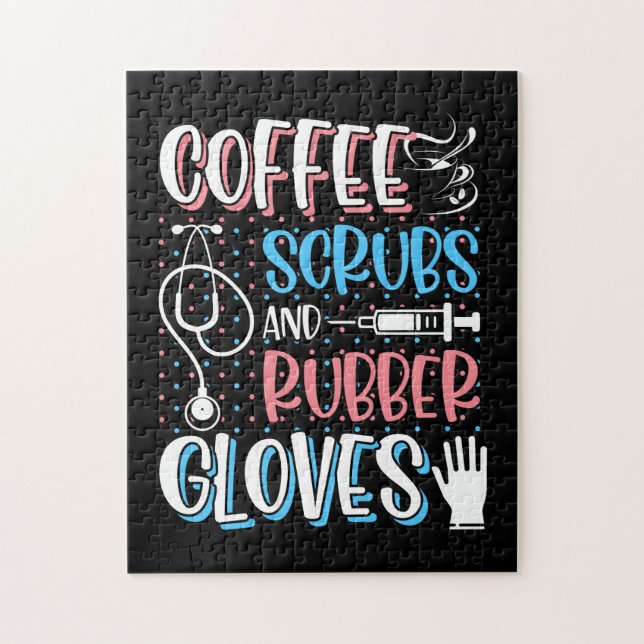 Quebra-cabeça COFFEE SCRUBS RUBBER GLOVES RN Nurse registrada (Vertical)