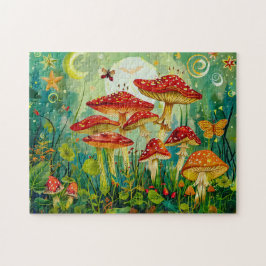 Quebra-cabeça Cogumelos Agaríacos Voando Sob Luz De Cheio