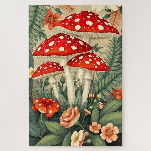 Quebra-cabeça Cogumelos Ágicos Vibrantes e Botânicos Elegantes (Vertical)
