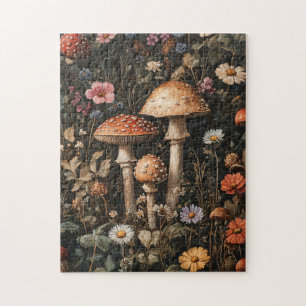 Quebra-cabeça Cogumelos Whimsical e flores selvagens Botânica
