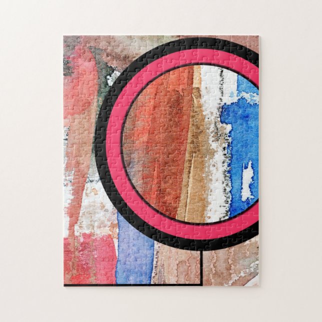 Quebra-cabeça colagem da arte abstracta, meios mistos e aguarela (Vertical)