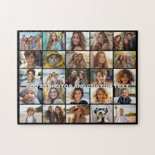 Quebra-cabeça Colagem de 25 Fotos - Texto Personalizado - Preto