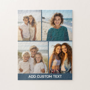 Quebra-cabeça Colagem de 4 fotos com texto moderno - azul e bran