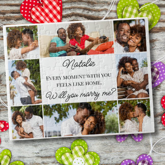Quebra-cabeça Colagem de Fotografias Personalizada 8 Você Me Cas