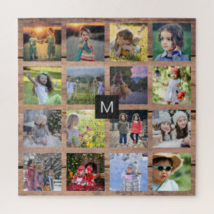Quebra-cabeça Colagem de fotos da família 16 fotos em monograma