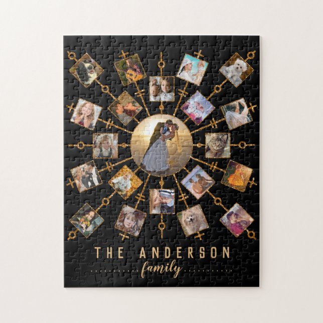 Quebra-cabeça Colagem de Fotos da Família 21 Imagens Preto Doura (Vertical)