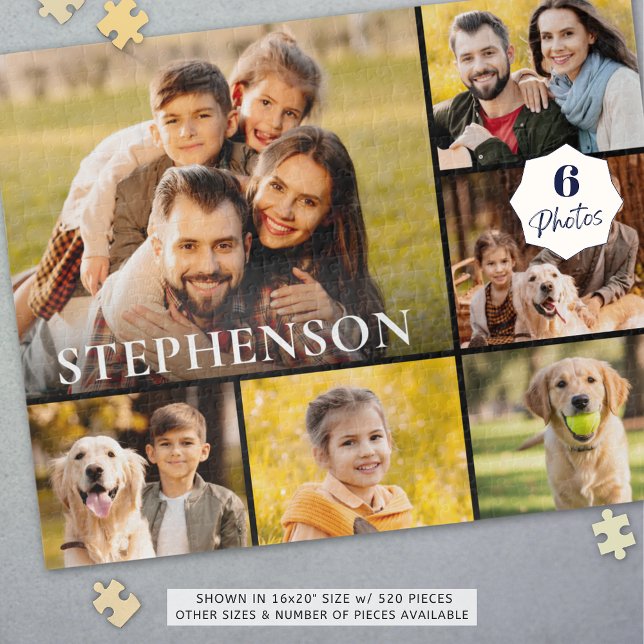 Quebra-cabeça Colagem de Fotos da Família 6 Imagens Nome Preto (Criador carregado)