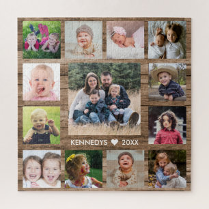 Quebra-cabeça Colagem de Fotos da Família Rustic Barnwood 13