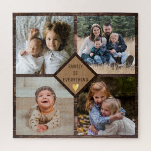Quebra-cabeça Colagem de Fotos da Família Rustic Brown Wood 4