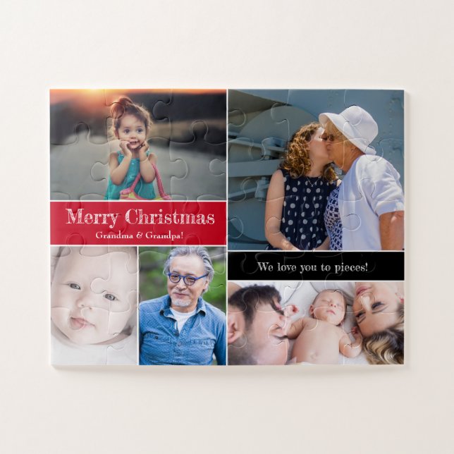Quebra-cabeça Colagem de Fotos de Natal Vermelho Nós te amamos a (Horizontal)