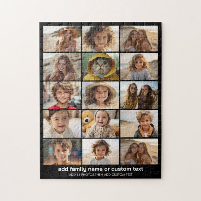Quebra-cabeça Colagem de Fotos em Grid Básico com Texto Moderno (Vertical)