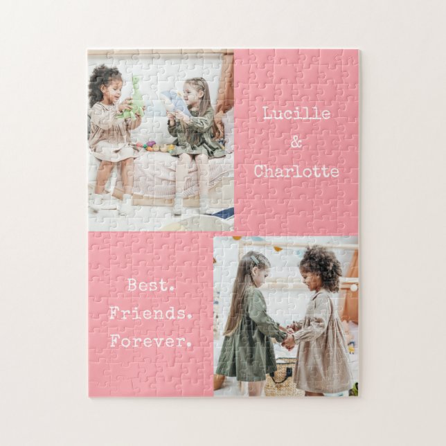 Quebra-cabeça Colagem de Fotos Personalizada Rosa Nome das Melho (Vertical)