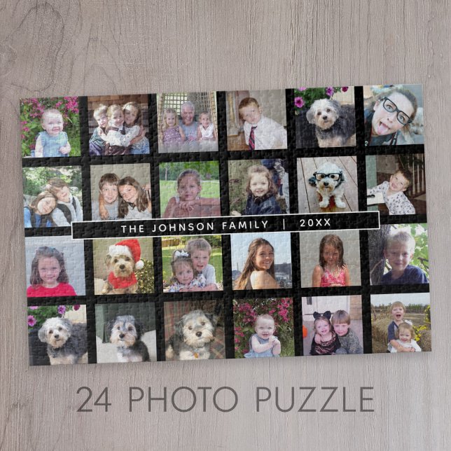 Quebra-cabeça Colagem de Modelo de Foto 24 com Texto Personaliza (24 Photo Personalized Jigsaw Puzzle)