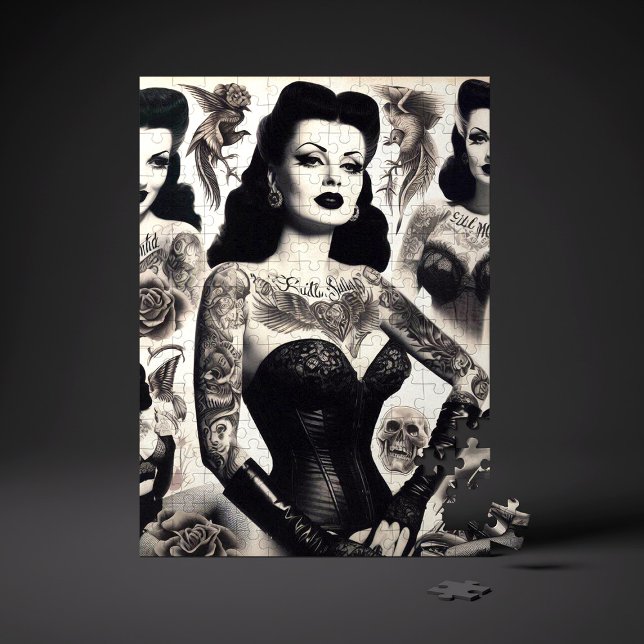 Quebra-cabeça Colagem de Mulher Gótica Tatuada Vintage (Criador carregado)