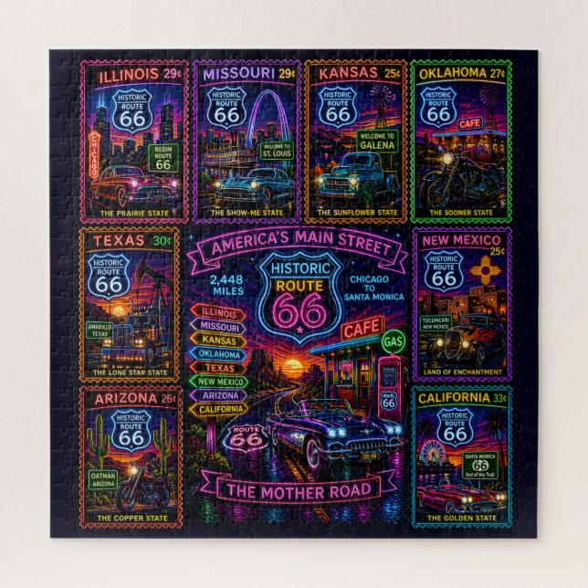 Quebra-cabeça Colagem de Selo da Estrada Mãe Neon (Vertical)