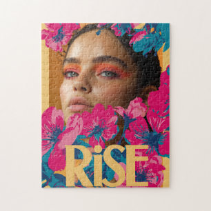 Quebra-cabeça Colagem de uma mulher com flores vibrantes