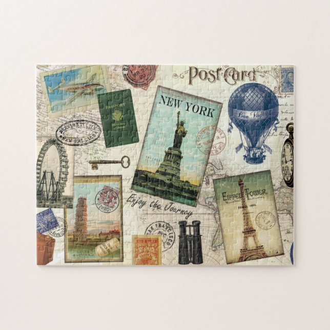 Quebra-cabeça colagem de viagens vintage moderna (Horizontal)