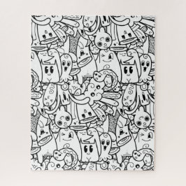 Quebra-cabeça Colagem do Monstro do Halloween de Kawaii, preto e