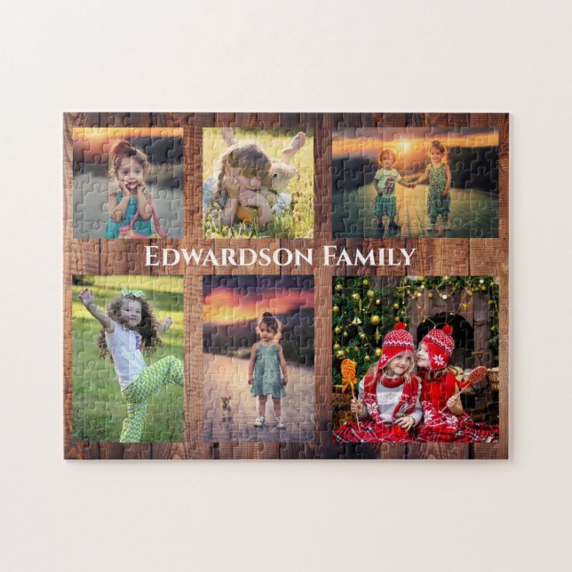 Quebra-cabeça Colagem familiar 6 fotos e nome da família (Horizontal)