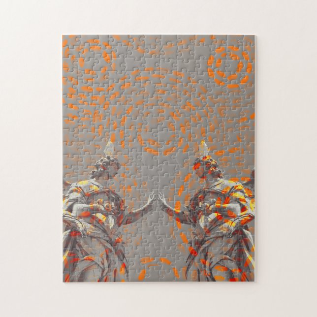 Quebra-cabeça Colagem legal de esculturas e círculos laranja (Vertical)