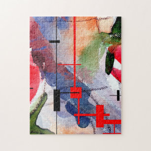 Quebra-cabeça colagem, meios mistos e aguarela da arte abstracta