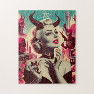 Quebra-cabeça Colagem Mulher Diabólica Retro