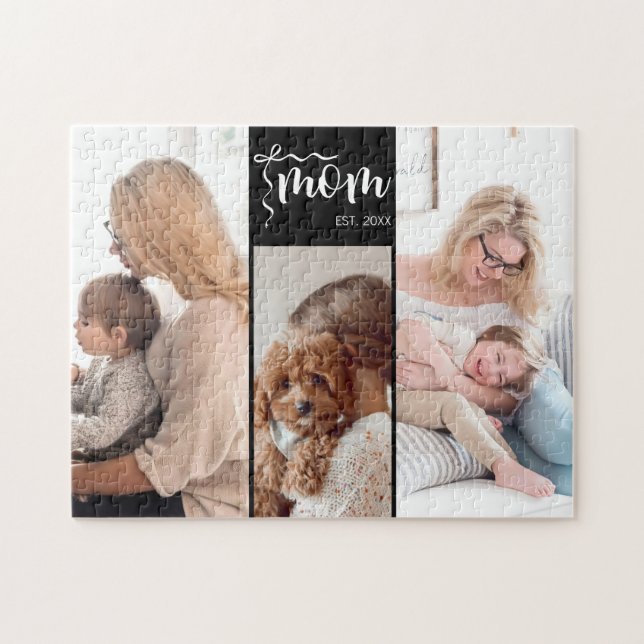 Quebra-cabeça Colagem Personalizada de 3 Fotos Preto Ano de Est  (Horizontal)