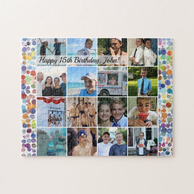 Quebra-cabeça Colagem personalizada de fotos de aniversário (Horizontal)