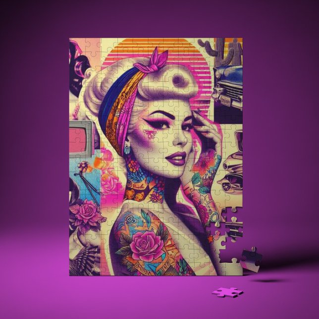 Quebra-cabeça Colagem Pin-up de Tatuagem Retrowave (Criador carregado)
