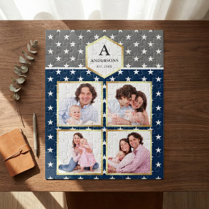 Quebra-cabeça Colar de Fotos da Família com Estrelas Brancas em 