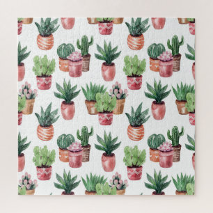 Quebra-cabeça Coleção de cactos em potes, aquarela.
