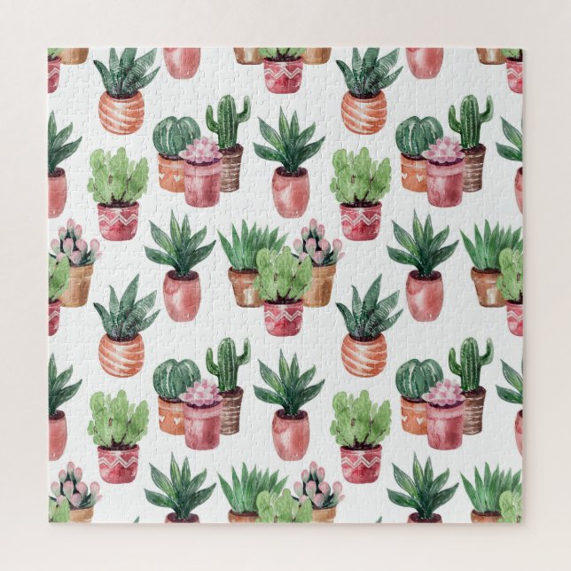 Quebra-cabeça Coleção de cactos em potes, aquarela. (Vertical)