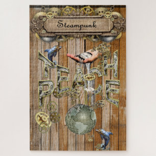Quebra-cabeça Coleções de Elementos Gráficos Steampunk em madeir